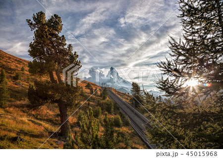 Matterhorn peak with railway in Swiss Alps Matterhorn peak with railway in Swiss Alps 45015968