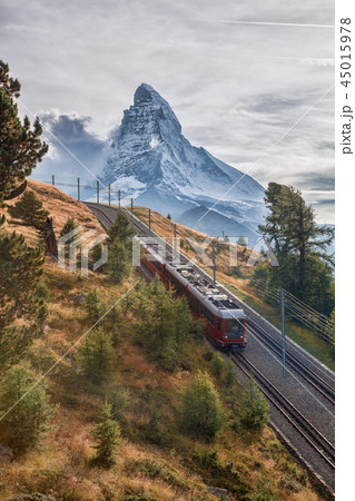 Matterhorn peak with Gornergrat train in Zermatt 45015978