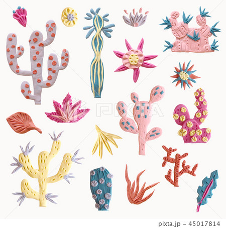 Plasticine succulent illustration. Isolated elements. Unusual st Plasticine succulent illustration. Isolated elements. Unusual st 45017814