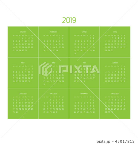 Vector calendar - Year 2019. Week starts from Sunday. Simple flat vector illustration Vector calendar - Year 2019. Week starts from Sunday. Simple flat vector illustration 45017815