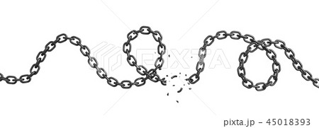 3d rendering of a curled iron chain broken in half and lying on a white background. 3d rendering of a curled iron chain broken in half and lying on a white background. 45018393