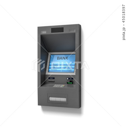 3d rendering of a wall ATM bank machine with a blue screen isolated on white background. 45018397
