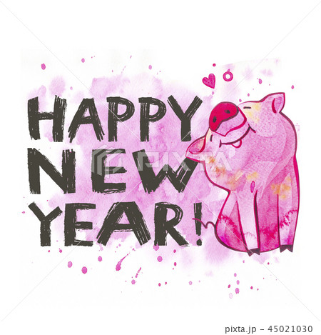 Cute pig with creative 2019 New Year lettering. Symbol of the year in the Chinese calendar Cute pig with creative 2019 New Year lettering. Symbol of the year in the Chinese calendar 45021030