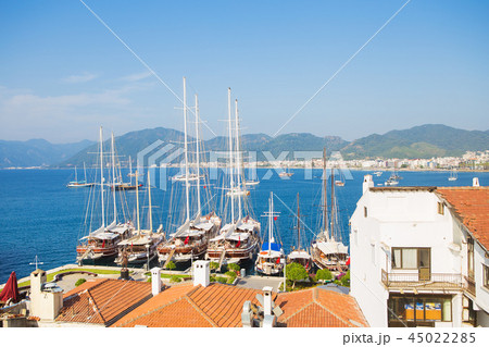 Turkey: view from the castle of the sea and the city of Marmaris. Marmaris Castle is a popular Turkey: view from the castle of the sea and the city of Marmaris. Marmaris Castle is a popular 45022285