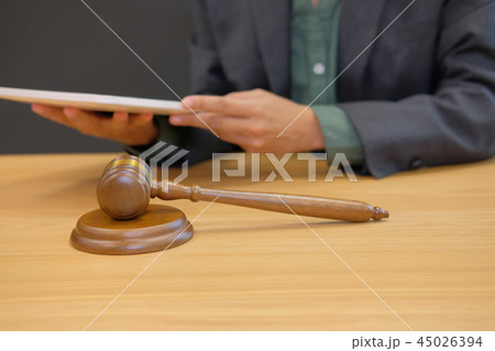 judge work with tablet. legal law gavel at courtroom. lawyer attorney justice at court 45026394