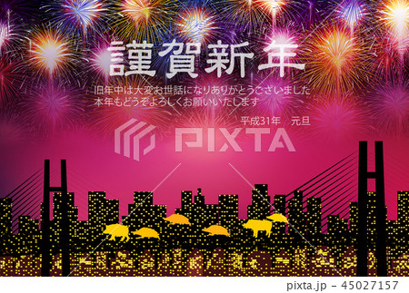 亥　花火　年賀状　背景  45027157