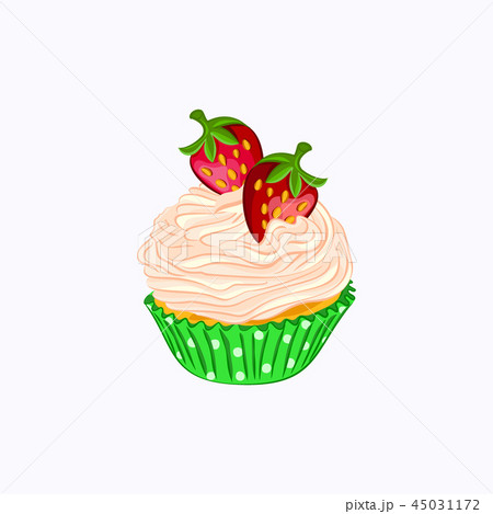 Cupcake with whipped cream and strawberry 45031172