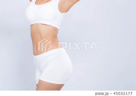 Closeup asian woman beautiful body diet with fit Closeup asian woman beautiful body diet with fit 45032177