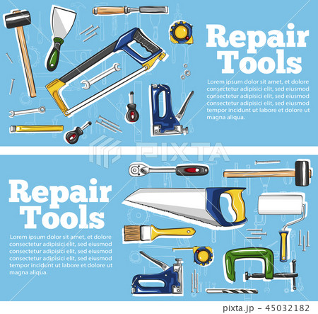 Repair tools flyers in hand drawn style Repair tools flyers in hand drawn style 45032182