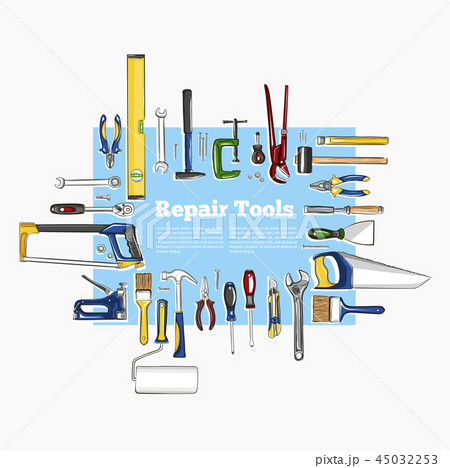 Repair tools banner in hand drawn style 45032253