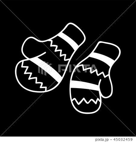 pair of knitted christmas mittens. Mittens simple icon. isolated white silhouette. illustration 45032459