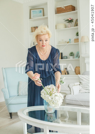 Beautiful senior woman at home, portrait Beautiful senior woman at home, portrait 45041907