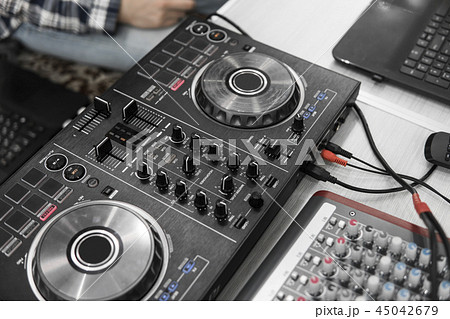 DJ remote control. Dj audio controller. Electronic turntable. DJ remote control. Dj audio controller. Electronic turntable. 45042679