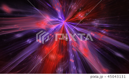 Beautiful blue and red background of glowing particles and lines with depth of field and bokeh. 3d 45043131