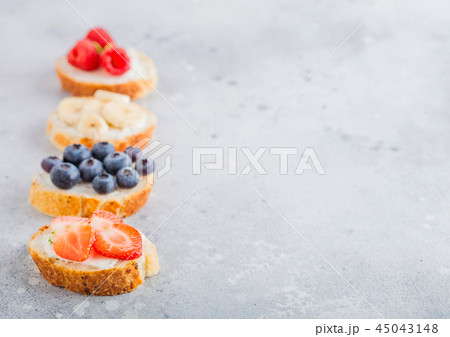 Fresh healthy mini sandwiches with cream cheese 45043148