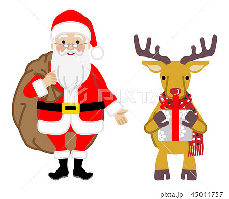 サンタクロースとトナカイ - クリスマスプレゼントのイラスト素材