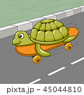 Funny cartoon turtle riding skateboard on the road 45044810