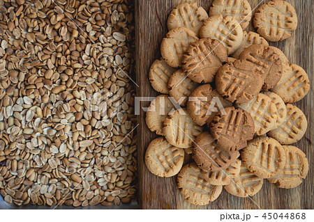 Freshly baked peanut butter cookies on cooling rack. Macro with extremely shallow dof 45044868