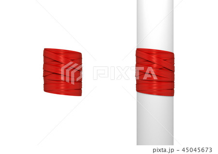 3d rendering of a red present tape wrapped around a white post and empty space. 3d rendering of a red present tape wrapped around a white post and empty space. 45045673
