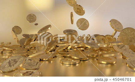 3D rendering Bitcoins falling on a pile 45046701