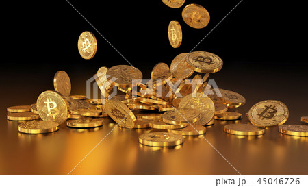 3D rendering Bitcoins falling on a pile 45046726