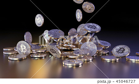 3D rendering Bitcoins falling on a pile 45046727
