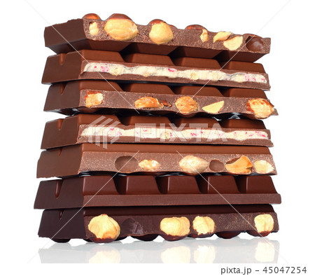 Broken chocolate bars with nuts 45047254