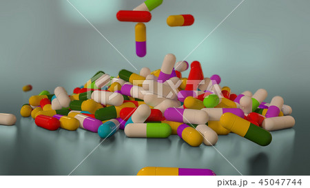 3D rendering multicolored medical pills 3D rendering multicolored medical pills 45047744