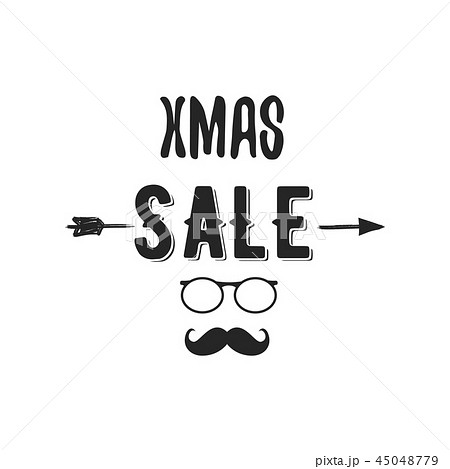 Xmas Sale typography overlay with arrow, Santa glasses and beard. Christmas offer lettering emblem 45048779