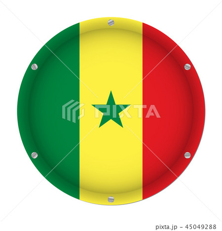 round metallic flag of Senegal with screws