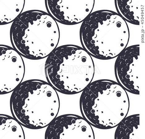 Moon Seamless Pattern Monochrome Vintage Hand のイラスト素材