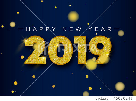 Happy New Year 2019 gold glitter card number 45050249