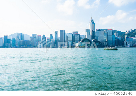 Beautiful architecture building exterior cityscape of hong kong city skyline Beautiful architecture building exterior cityscape of hong kong city skyline 45052546