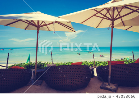 Beautiful tropical beach and sea with chair on blue sky 45053066