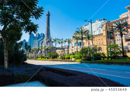 China, Macau - September 10 2018 - Beautiful eiffel tower landmark of parisian hotel and resort in macau city China, Macau - September 10 2018 - Beautiful eiffel tower landmark of parisian hotel and resort in macau city 45053649