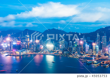 Beautiful architecture building exterior cityscape of hong kong city skyline 45053753