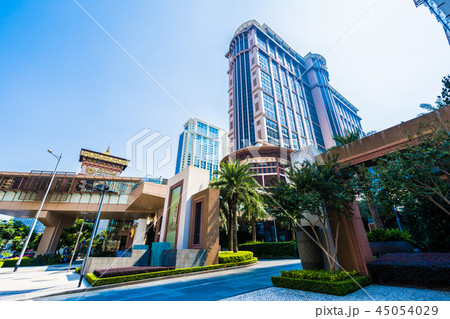 China, Macau - September 11 2018 - Beautiful luxury exterior architecture building of hotel resort in macau city skyline 45054029