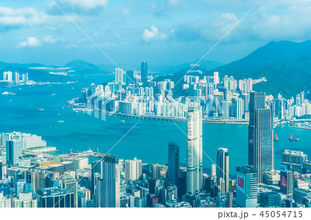 Beautiful architecture building exterior cityscape of hong kong city skyline Beautiful architecture building exterior cityscape of hong kong city skyline 45054715