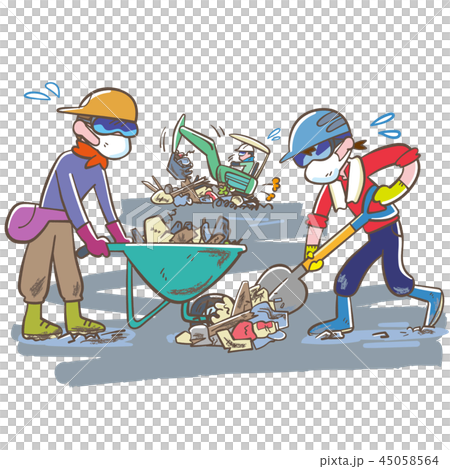 People volunteers who sweat in debris removal work People volunteers who sweat in debris removal work 45058564