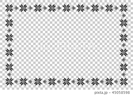 ノルディック柄のフレーム 雪の結晶 白黒のイラスト素材
