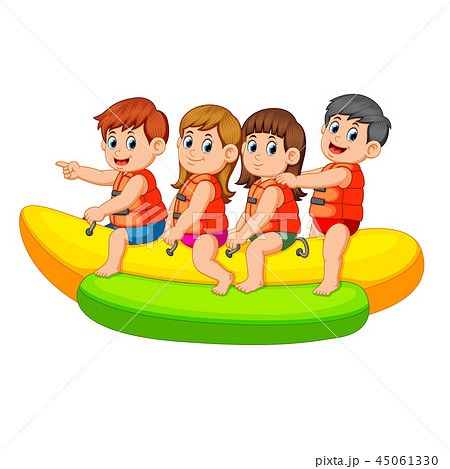 Happy Kids Ride On Banana Boatのイラスト素材