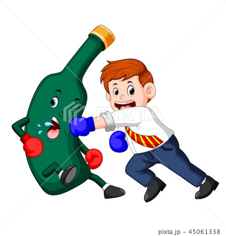businessman boxing with beer bottle businessman boxing with beer bottle 45061338