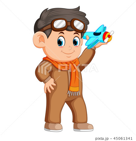 Happy kid playing with toy airplane 45061341