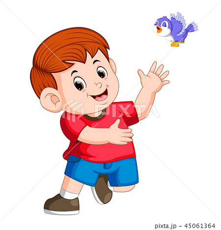 cute boy play with a bird 45061364