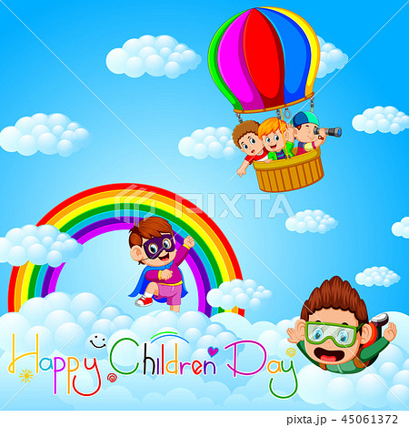 Happy Children's day poster with happy kids  45061372