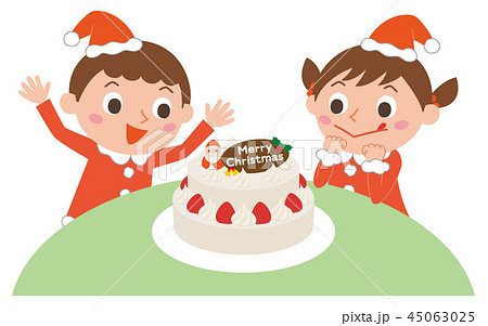 クリスマスケーキと子供のイラスト素材