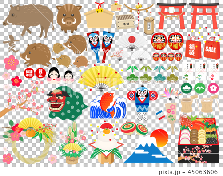 お正月イラスト素材セット2019年 45063606