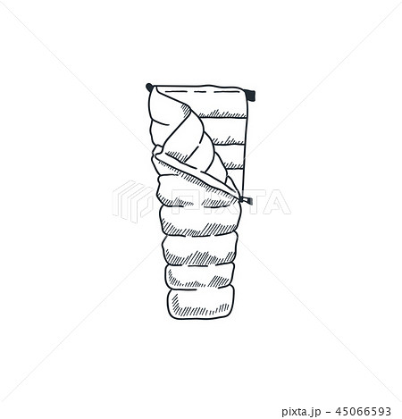 Sleeping black bag icon. Line art hiking equipment pictogram. Isolated on white background 45066593
