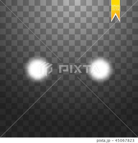 Realistic white glow of round beams of car headlights, isolated against a background of transparent Realistic white glow of round beams of car headlights, isolated against a background of transparent 45067823