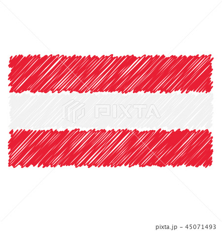 Hand Drawn National Flag Of Austria Isolated On A White Background. Vector Sketch Style Illustration